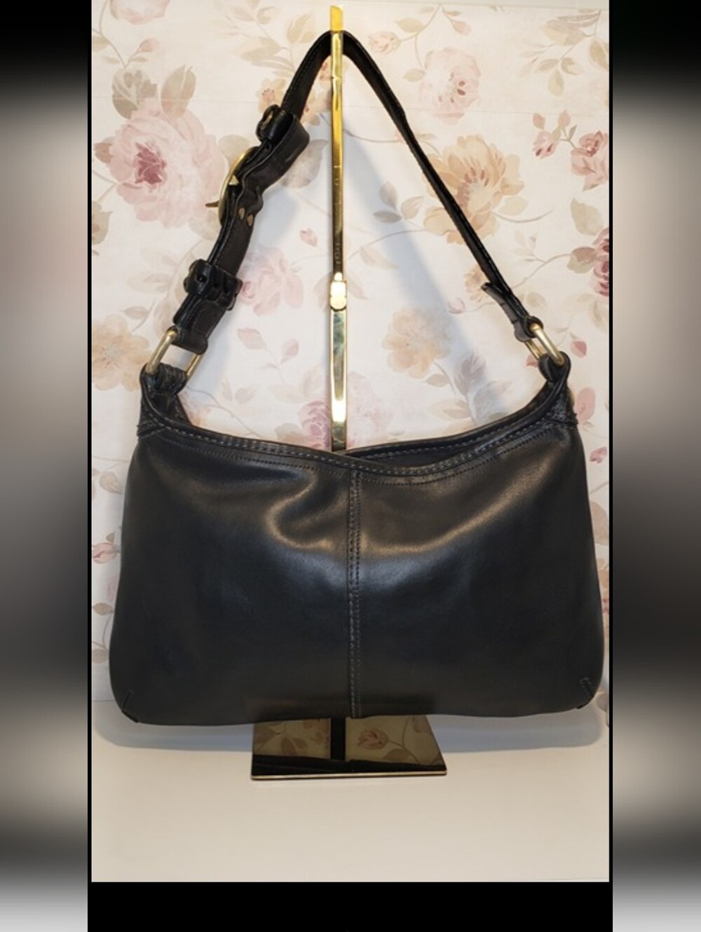 Coach Bleecker Black Leather Shoulder Bag Tattersall Plaid & Braided Strap Stop